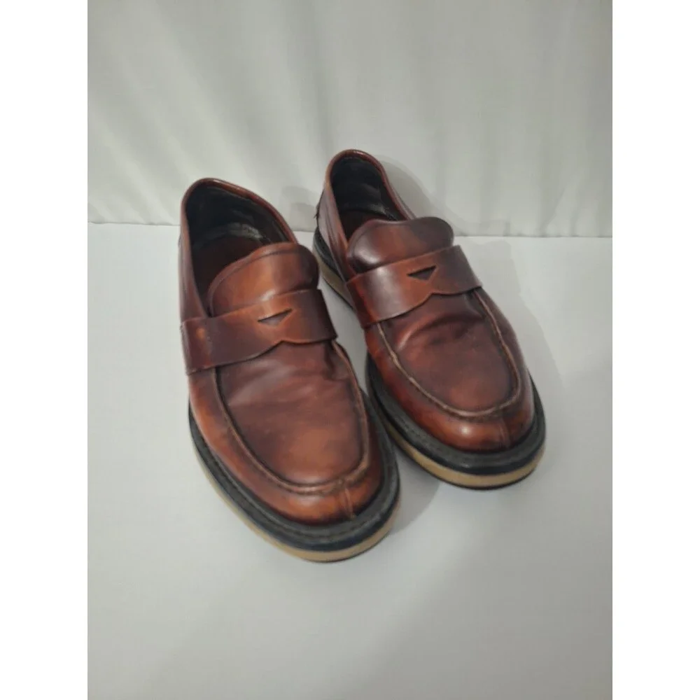 PRADA Mens Leather Loafers Sz 9.5 Brown Chunky Preppy Vintage Y2K School Teacher